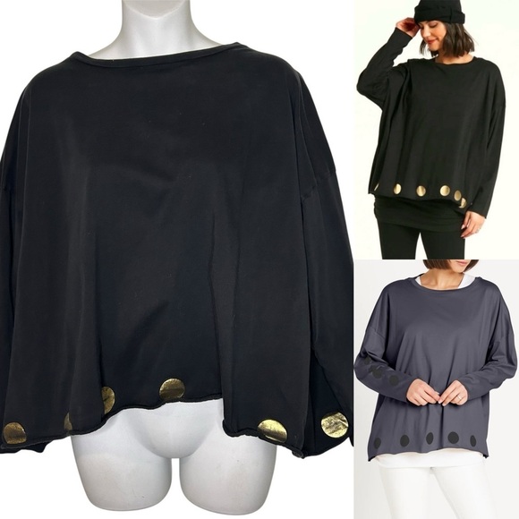 planet by lauren g Tops - Planet by Lauren G Pima Cotton Polka Dot Luxury Boxy T black gold one size
